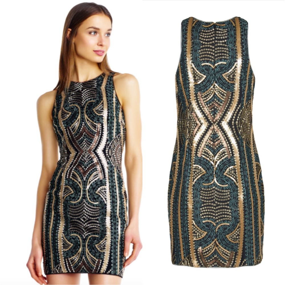 AIDAN MATTOX Metallic Sequined Clubwear Dress